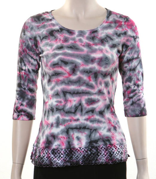 Lace Hem Scoop neck Crinkle wash - Charcoal/Fuchsia (Petite sizing)