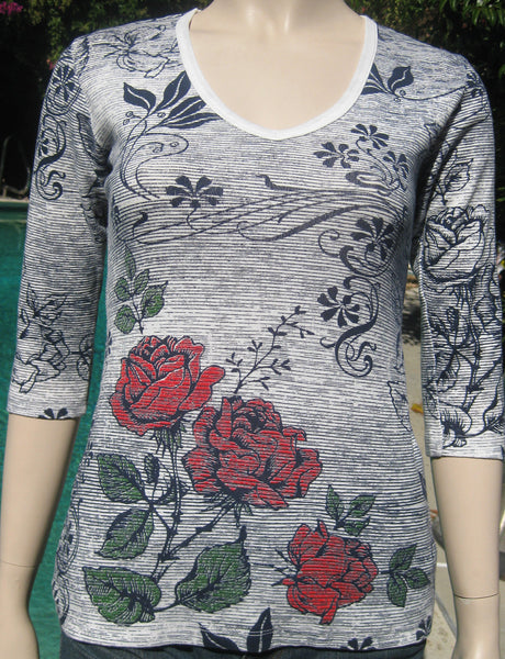 Woodcut Rose - Indigo/White
