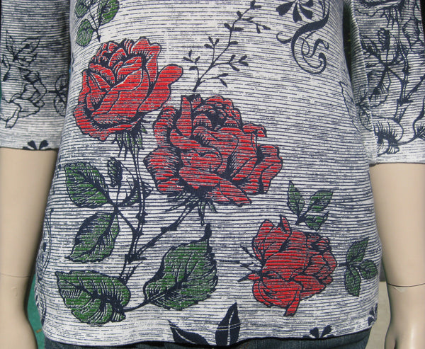 Woodcut Rose - Indigo/White