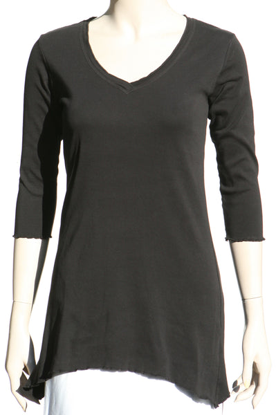 Solid V neck Tunic - Black