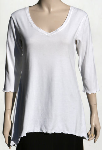 Solid V neck Tunic - White