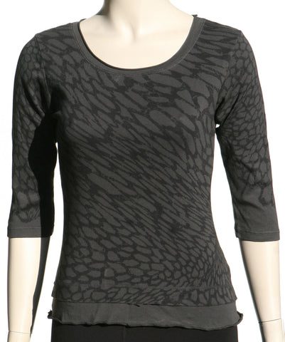 Leopard Roll-up Round neck top - Charcoal/Onyx