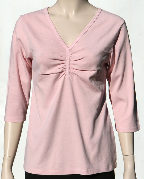 XL only - Solid Pinched V-neck top - Lt. Rose