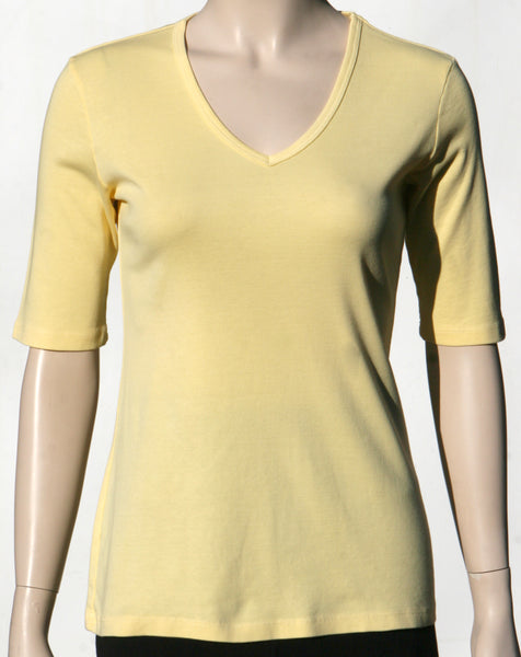 L only - Solid Elbow Sleeves V neck top - Canary