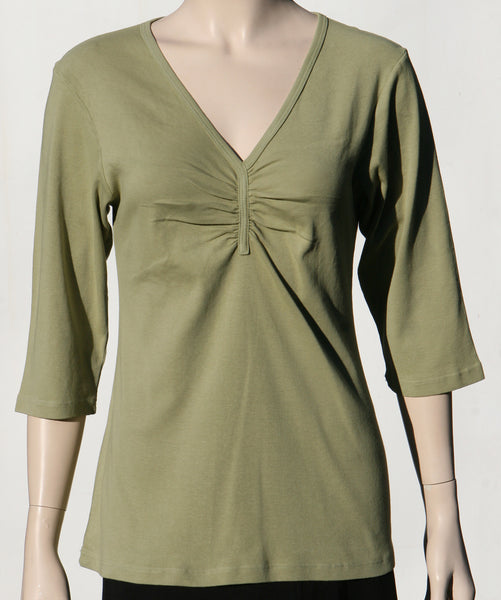 XL only - Solid Pinched V-neck top - Olive
