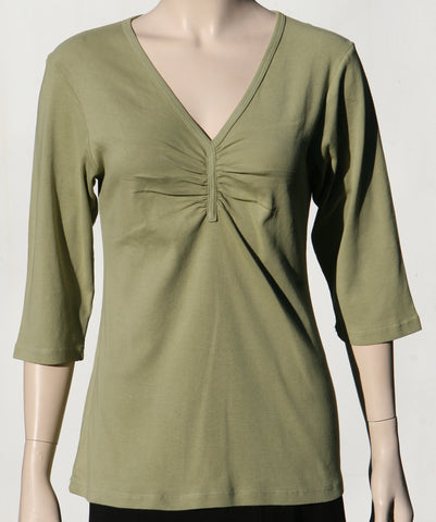 XL only - Solid Pinched V-neck top - Olive