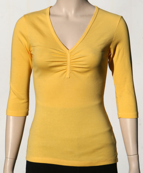 Solid Pinched V Neck - Marigold Yellow