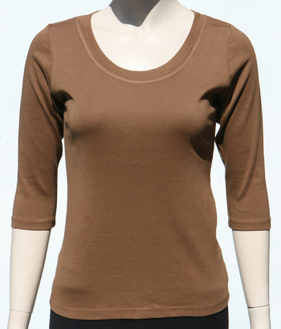 Solid Round-Neck Top - Toffee Brown