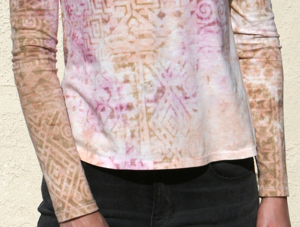 Topanga Long Sleeves Cutout Shoulder Top - Rustic Wine combo