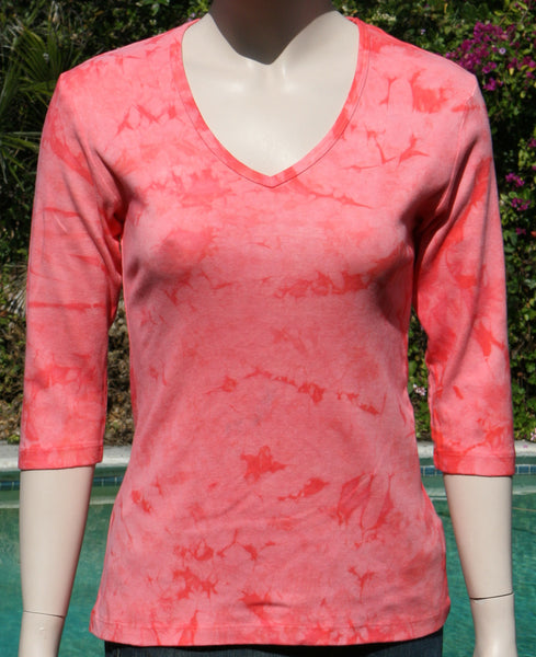 Crinkle Wash V neck - Coral