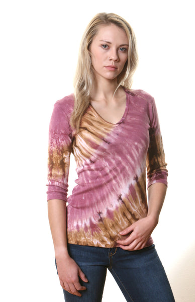 Diagonal wash V neck - Burgundy/Brown