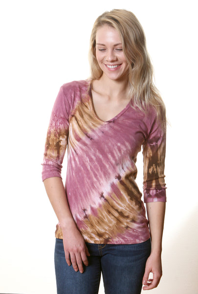 Diagonal wash V neck - Burgundy/Brown
