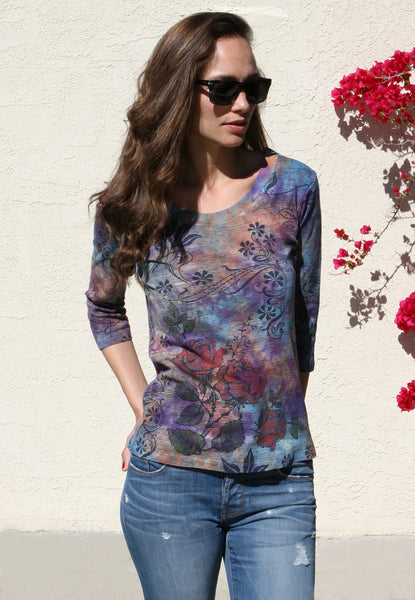 Woodcut Rose Scoop neck - Napoli combo