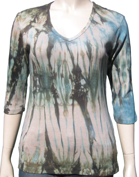 Oak Wash V Neck - Brown/Teal/Taupe
