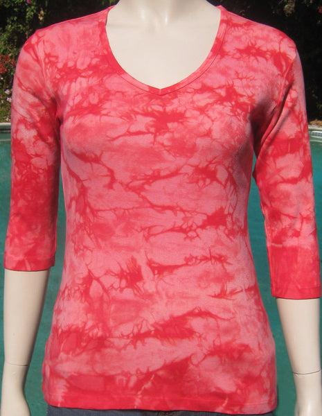 Crinkle Wash V- Neck - Red/Coral