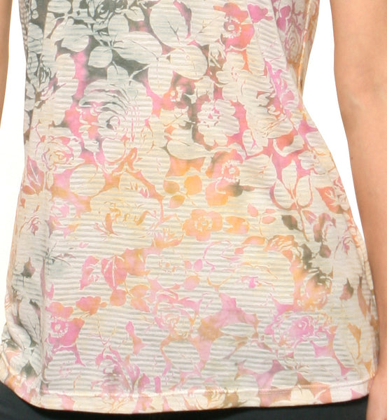Striped Roses short sleeves V neck - Olive/Rose/Gold