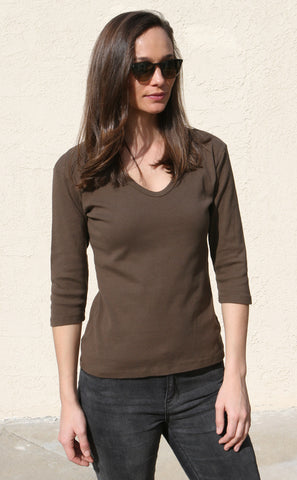 Solid V neck - Brown