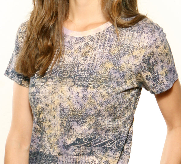 Indigo Rose short sleeves Crew neck - Khaki/Lavender
