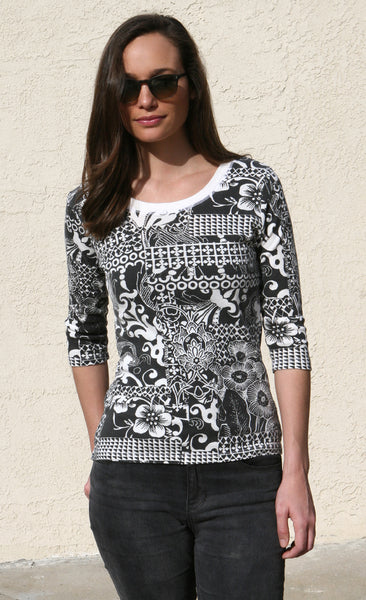 Abstract Garden Scoop neck - Black/White