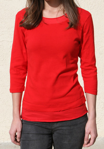 Solid Layered hem top - Red