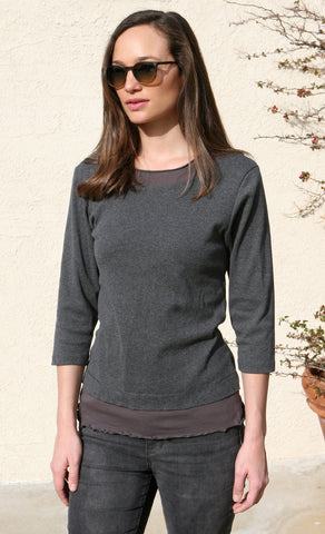 Solid Layered hem top - Grey/Aubergine