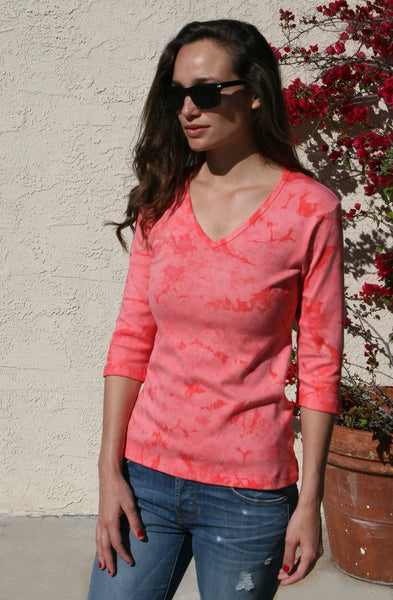 Crinkle Wash V neck - Coral