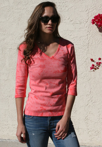 Crinkle Wash V neck - Coral