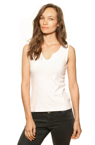 Solid Sleeveless keyhole neck top - White