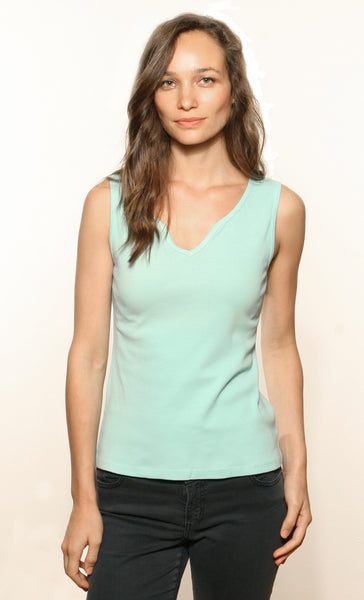 Solid Sleeveless keyhole neck top - Aqua