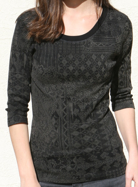 Bohemian Paisley Scoop neck - Black/Grey