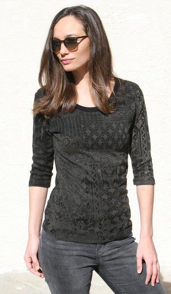 Bohemian Paisley Scoop neck - Black/Grey
