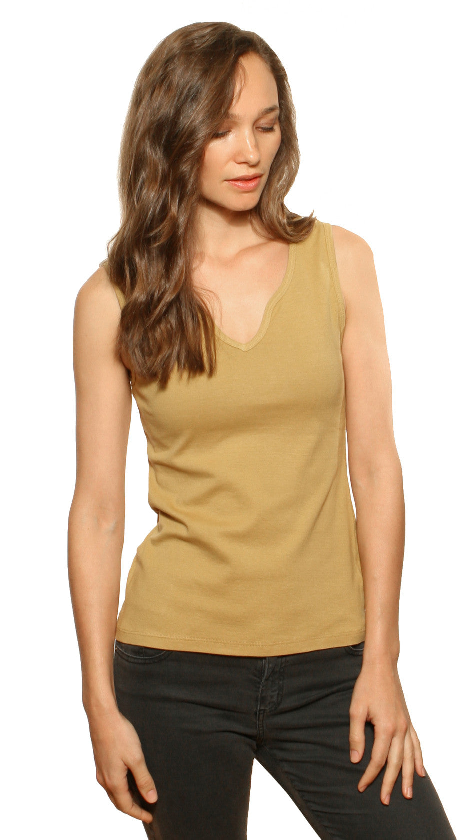 Solid Sleeveless keyhole neck top - Curry | Glima