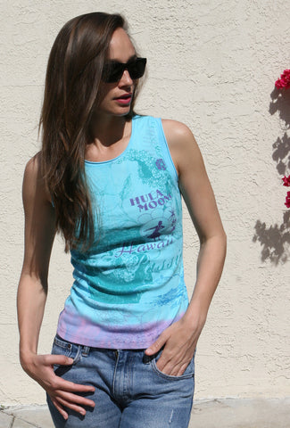 Hula Moon Tank top - Printed Aqua Lavender