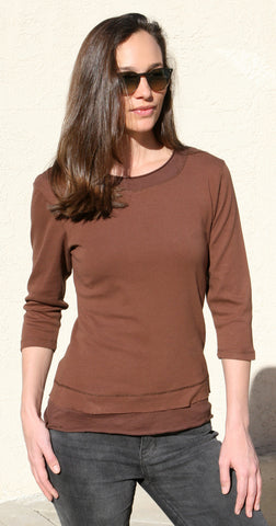 Solid Layered hem top - Brown