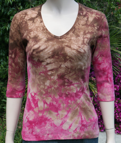 Carrera wash V neck - Brown/Fuchsia
