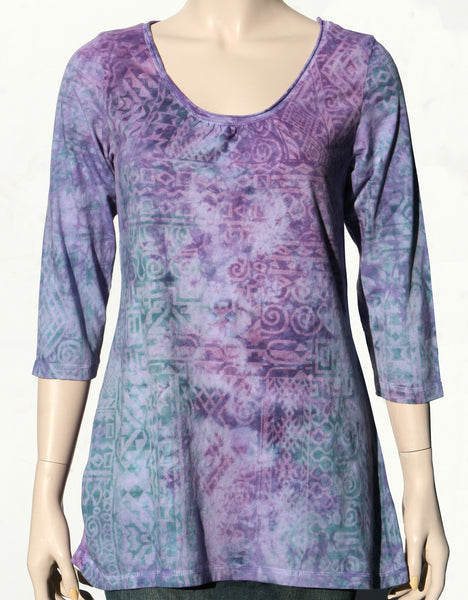 Topanga Ruffles Scoop neck Tunic - Purple/Teal combo