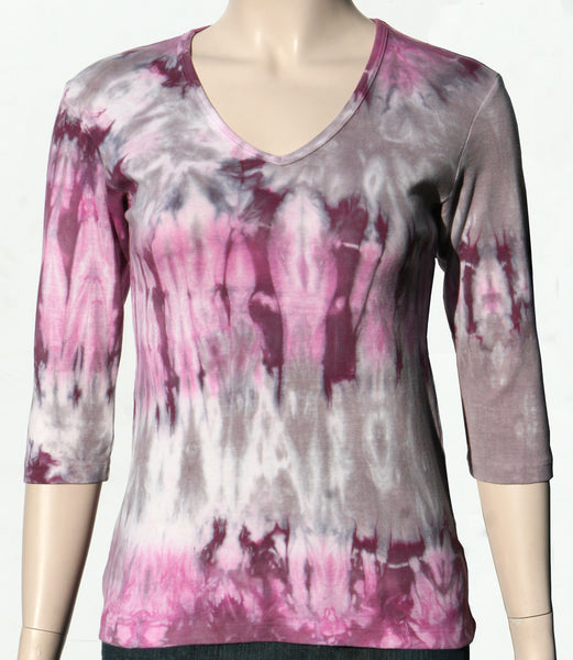 Oak wash V neck top - Taupe/Wine