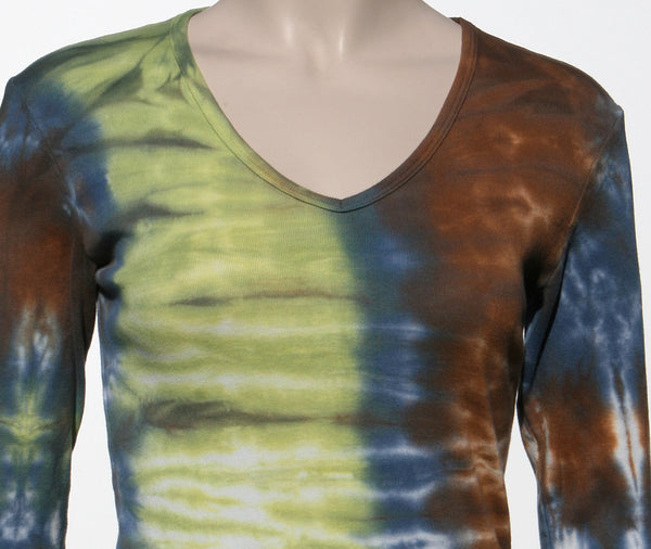Ocean wash V neck - Navy/Brown/Pistachio