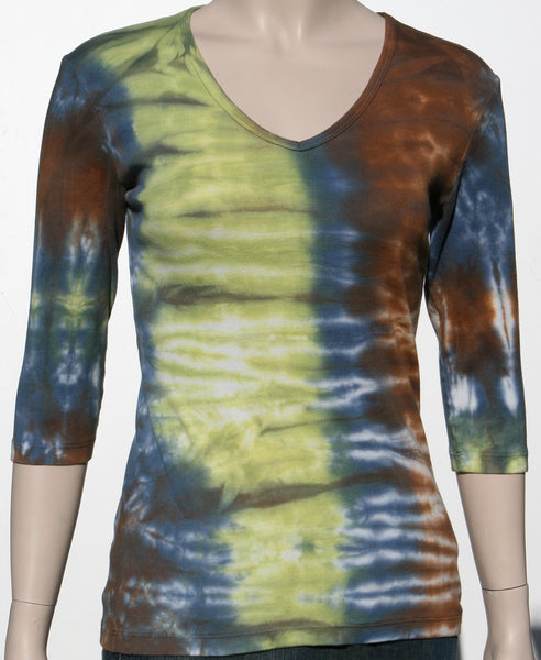 Ocean wash V neck - Navy/Brown/Pistachio