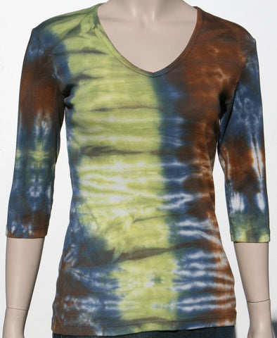 Ocean wash V neck - Navy/Brown/Pistachio