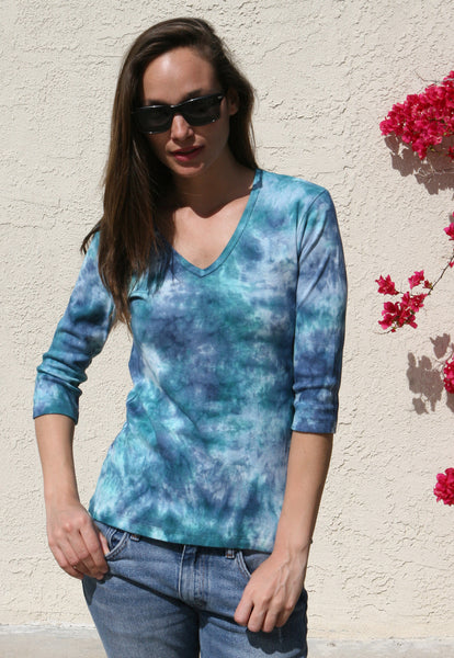 Botanical Wash V neck - Navy/Teal