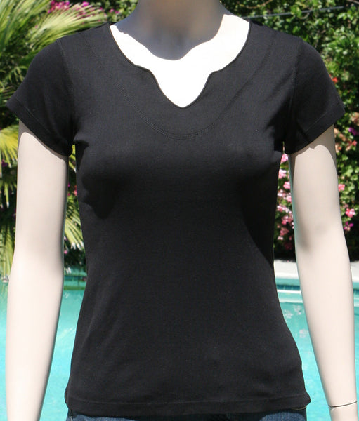 Split V Round-Neck Top - Black