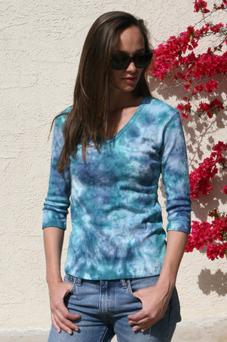 Botanical Wash V neck - Navy/Teal