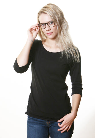 Solid Roll up Round-Neck Top - Black