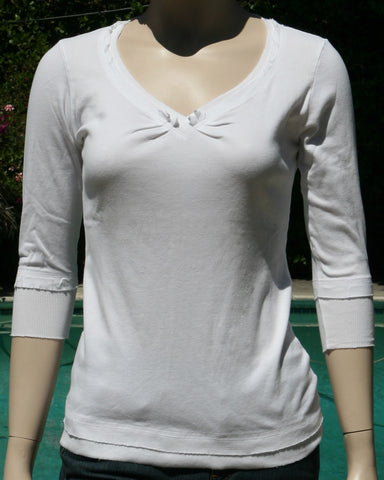 Raw Edges V-neck Top - White