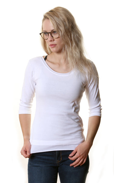 Solid Roll up Round-Neck Top - White