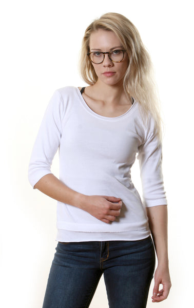 Solid Roll up Round-Neck Top - White