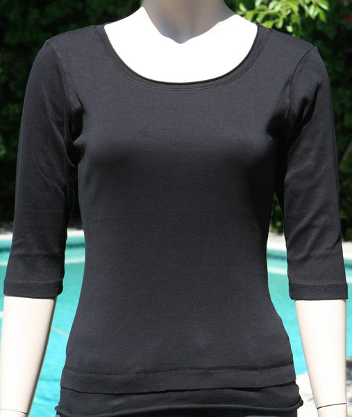 Solid Roll up Round-Neck Top - Black