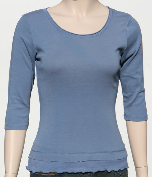 Solid Roll up Round-Neck Top - Denim