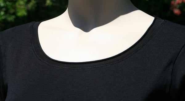 Solid Roll up Round-Neck Top - Black